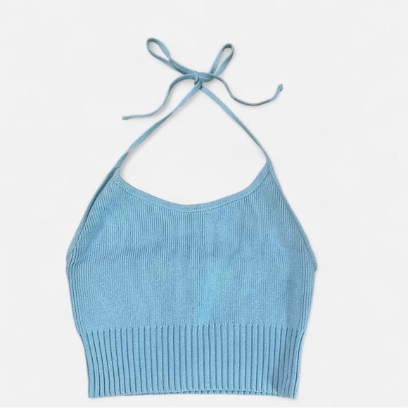 La Hearts Sky Blue Knit Halter Top - Picture 1 of 4